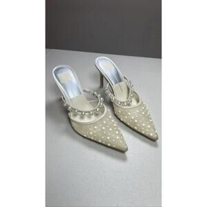 Dolce Vita Katik Pearl Ivory Pointed Toe Mules Heels Womens Shoes Size 8